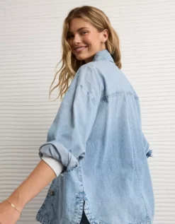 AE Studded Denim Shacket Medium Wash -American Eagle Fashion 0355 6489 936 ob