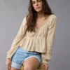 AE Long-Sleeve Babydoll Blouse Cream