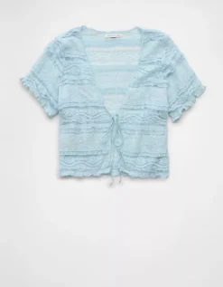 AE Tie Front Lace Shirt Light Blue -American Eagle Fashion 0358 6077 401 f