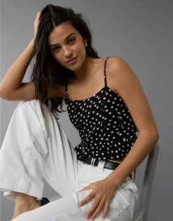 AE Polka Dot Corset Tank Top Black