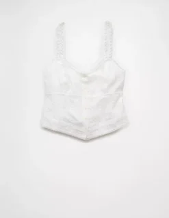 AE Button-Up Corset Tank Top White -American Eagle Fashion 0358 6196 100 f