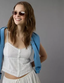 AE Button-Up Corset Tank Top White -American Eagle Fashion 0358 6196 100 os
