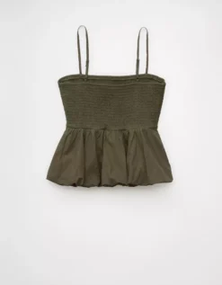 AE Smocked Bubble Tank Top Olive -American Eagle Fashion 0358 6201 309 b