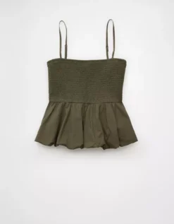 AE Smocked Bubble Tank Top Olive -American Eagle Fashion 0358 6201 309 f