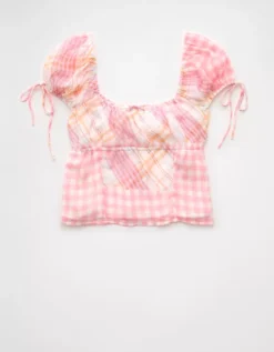 AE Satin Cap Sleeve Patchwork Corset Top Pink -American Eagle Fashion 0358 6220 615 b