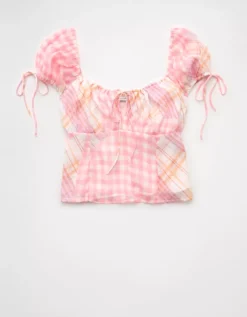 AE Satin Cap Sleeve Patchwork Corset Top Pink -American Eagle Fashion 0358 6220 615 f