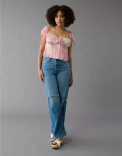 AE Satin Cap Sleeve Patchwork Corset Top Pink