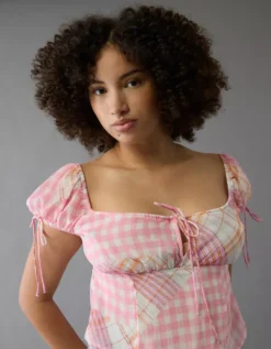 AE Satin Cap Sleeve Patchwork Corset Top Pink -American Eagle Fashion 0358 6220 615 os