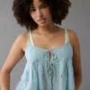 AE Tie Front Flyaway Cami Light Blue