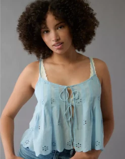 AE Tie Front Flyaway Cami Light Blue