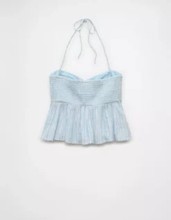 AE Cinched Flyaway Striped Halter Top Light Blue -American Eagle Fashion 0358 6231 401 b