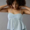 AE Cinched Flyaway Striped Halter Top Light Blue