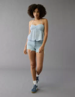 AE Cinched Flyaway Striped Halter Top Light Blue -American Eagle Fashion 0358 6231 401 os