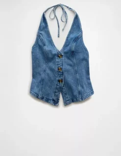 AE Denim V-Neck Halter Vest Medium Wash -American Eagle Fashion 0358 6242 936 f
