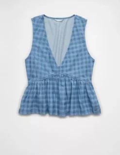 AE V-Neck Denim Babydoll Tank Top Medium Wash -American Eagle Fashion 0358 6268 936 f