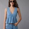 AE V-Neck Denim Babydoll Tank Top Medium Wash
