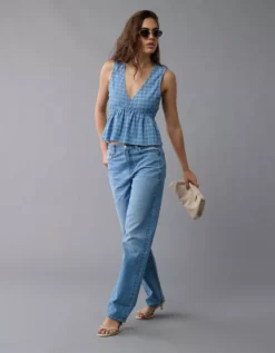 AE V-Neck Denim Babydoll Tank Top Medium Wash -American Eagle Fashion 0358 6268 936 os