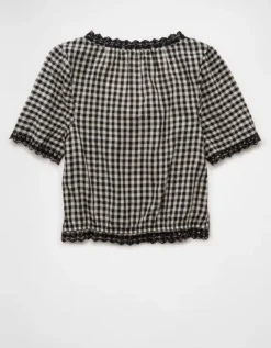 AE Short-Sleeve Gingham Button-Up Blouse Multi -American Eagle Fashion 0358 6276 900 b