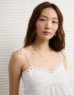 AE Eyelet Tie Strap Cami White -American Eagle Fashion 0358 6278 100 d2