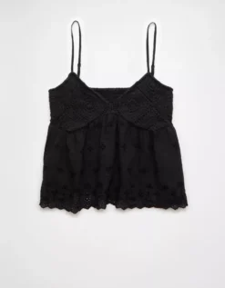 AE Crochet Eyelet Cami Black -American Eagle Fashion 0358 6281 001 f