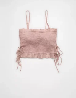 AE Smocked Tie Side Button-Up Tank Top Light Pink -American Eagle Fashion 0358 6292 610 b