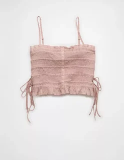 AE Smocked Tie Side Button-Up Tank Top Light Pink -American Eagle Fashion 0358 6292 610 f
