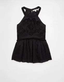 AE Embroidered Halter Tank Top Black -American Eagle Fashion 0358 6293 001 f