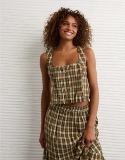 AE Pintuck Corset Tank Top Green