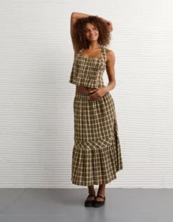 AE Pintuck Corset Tank Top Green -American Eagle Fashion 0358 6320 300 os