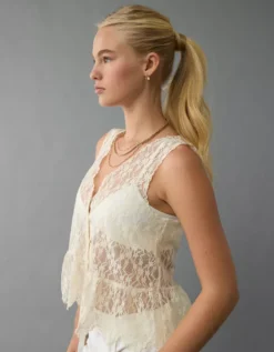 AE Lace Button-Up Vest Cream -American Eagle Fashion 0358 6338 106 d2