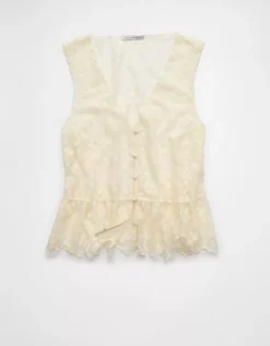 AE Lace Button-Up Vest Cream -American Eagle Fashion 0358 6338 106 f