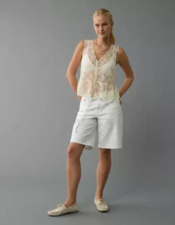 AE Lace Button-Up Vest Cream -American Eagle Fashion 0358 6338 106 os
