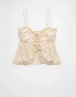 AE Tie Front Ruffle Trim Tank Top Cream -American Eagle Fashion 0358 6343 106 f