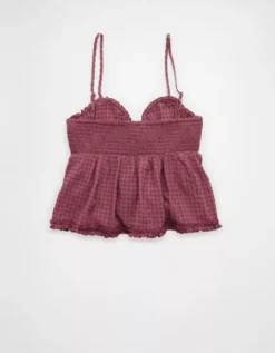 AE Tie Front Ruffle Trim Tank Top Mauve -American Eagle Fashion 0358 6343 182 b
