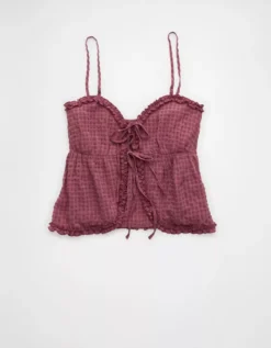 AE Tie Front Ruffle Trim Tank Top Mauve -American Eagle Fashion 0358 6343 182 f