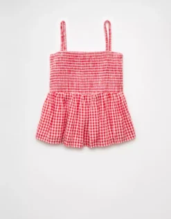 AE Smocked Gingham Babydoll Cami Red -American Eagle Fashion 0358 6428 600 f
