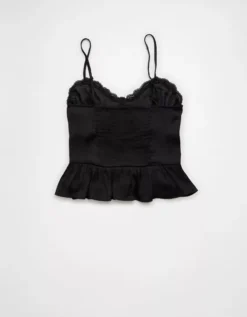 AE Satin Peplum Tank Top Black -American Eagle Fashion 0358 6439 001 b