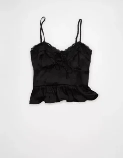 AE Satin Peplum Tank Top Black -American Eagle Fashion 0358 6439 001 f