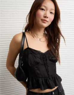 AE Satin Peplum Tank Top Black