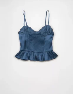 AE Satin Peplum Tank Top Navy -American Eagle Fashion 0358 6439 410 b