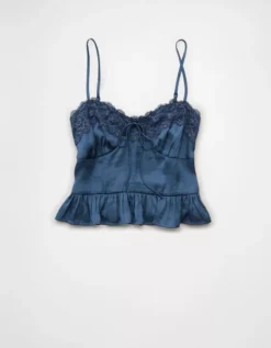 AE Satin Peplum Tank Top Navy -American Eagle Fashion 0358 6439 410 f