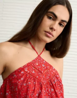 AE Y-Neck Lacy Halter Top Red -American Eagle Fashion 0358 6452 600 d2
