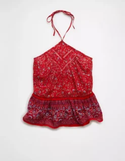 AE Y-Neck Lacy Halter Top Red -American Eagle Fashion 0358 6452 600 f