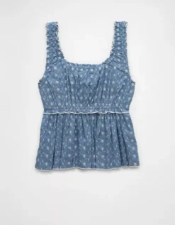 AE Ruched Strap Cropped Tank Top Light Blue -American Eagle Fashion 0358 6453 401 b