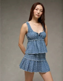 AE Ruched Strap Cropped Tank Top Light Blue