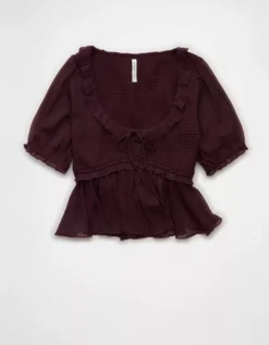 AE Smocked Babydoll Blouse Moonlight -American Eagle Fashion 0358 6454 689 f