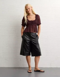 AE Smocked Babydoll Blouse Moonlight -American Eagle Fashion 0358 6454 689 os