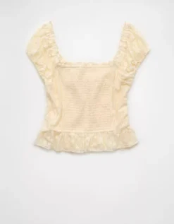 AE Short Sleeve Lace Blouse Cream -American Eagle Fashion 0358 6477 106 b