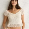 AE Short Sleeve Lace Blouse Cream