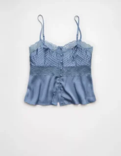 AE Pintuck Satin Cami Top Powder Blue -American Eagle Fashion 0358 6515 465 f